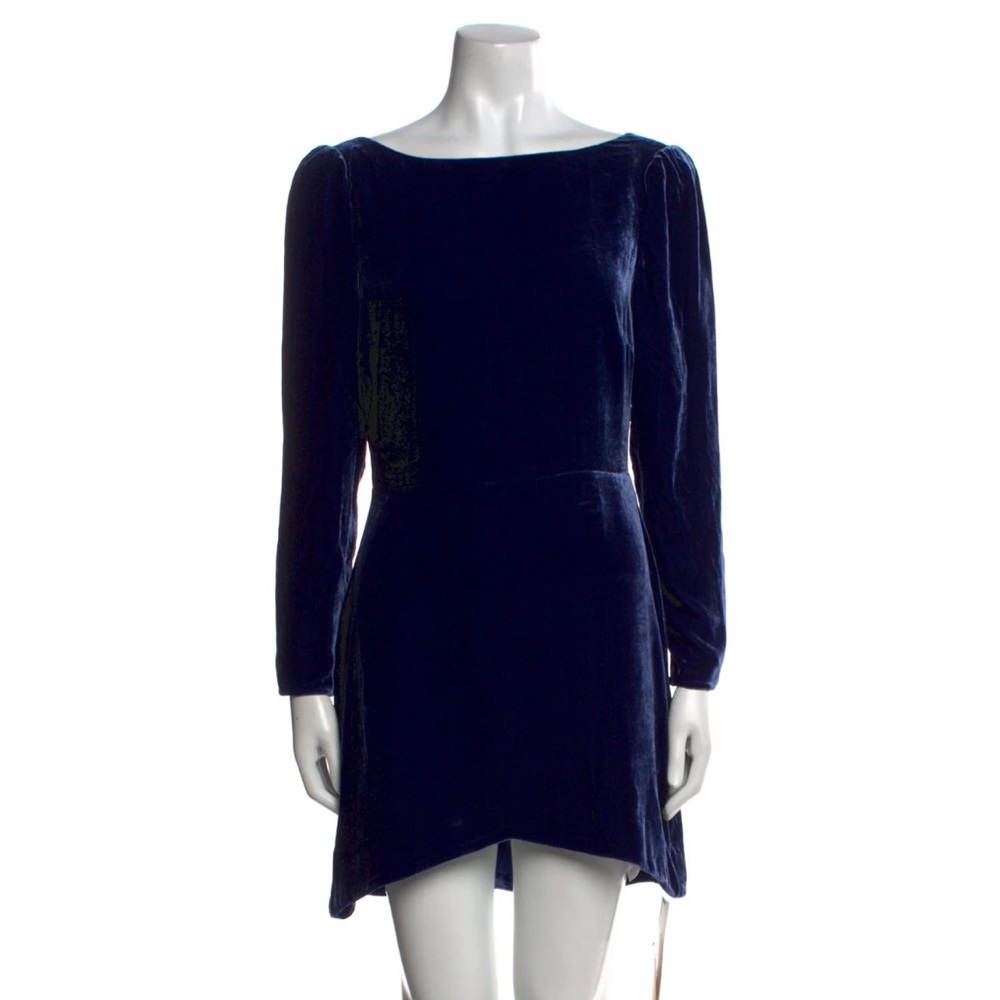 Reformation Navy Velvet Mini Dress Long Sleeve Square Neck Party Size 6 Small - Picture 3 of 10